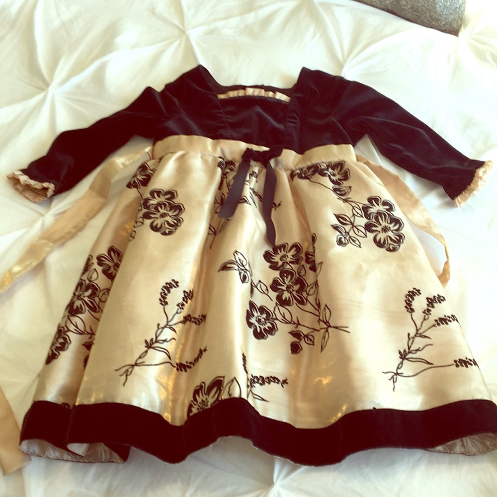 Joan Michelle black and gold velvet top dress. 2T